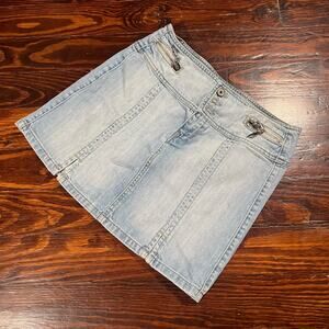 W27 Y2K Denim Mini Skirt Light Blue Low Rise Zip Pocket